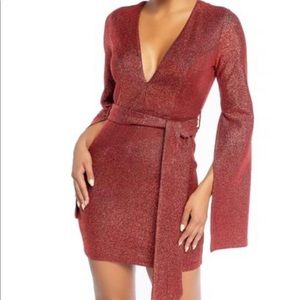 Red low cut mini dress